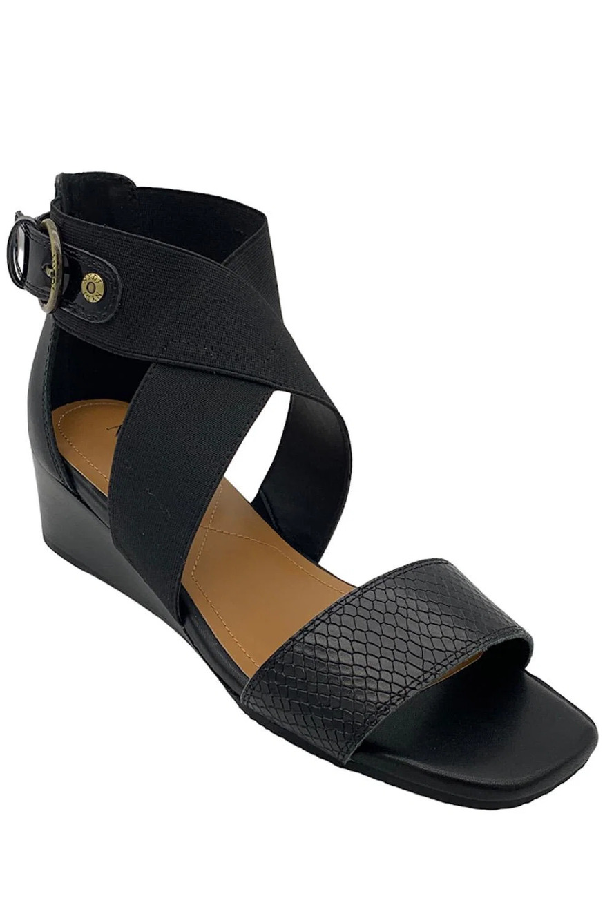 NYDJ Strappy Leather Wedge Sandals Callie Black - Wide